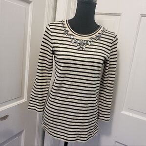 J. CREW Striped Embellished Crew Neck 3/4 Sleeve Tee SIZE XS